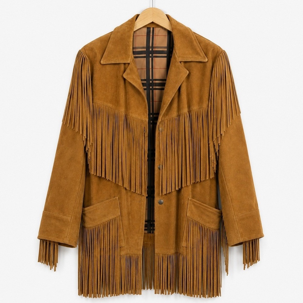 VTG 1978 Jo-O-Kay Suede Leather Fringe Jacket Men 42 Western Plaid Lined Receipt